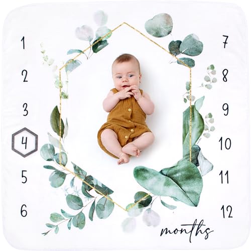 Image of Baby Monthly Milestone Blanket for Baby Boy or Girl - Extra Cosy 46”x46” - Perfect Monthly Photo Prop to Capture Newborn to 12 Month Growth - Unisex
