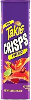 Takis Crisps Fuego Hot Chilli Pepper & Lime Artificially Flavored Potato Crips Chips, 155.92g (Imported)