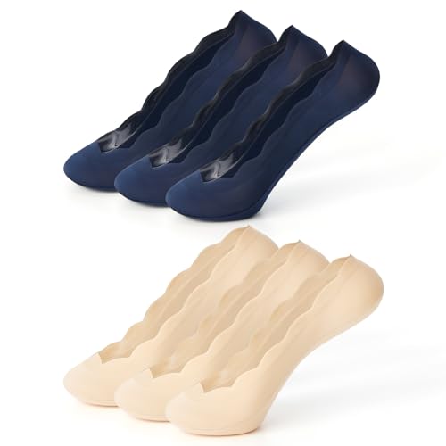 COMFELIE Women's No Show Socks - 6 Pack Anti-Slip Liner Flat Invisible Boat Seamless Footies