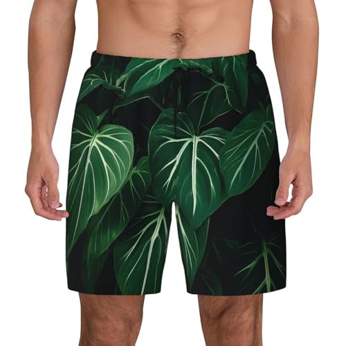 Men's Swim Trunks Quick Dry Board Shorts Green Long Leaves Beach Shorts with Pocket Bathing Suits for Men