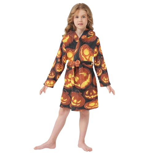 Bathrobe Kids Girls Glowing Pumpkin Girls Robe With Hood2
