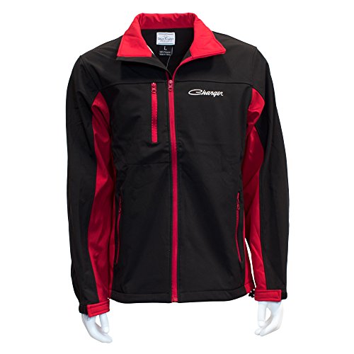 David Carey Dodge Charger Softshell Work Jacket – Red & Black – Lightweight Zip Up Outerwear with Embroidered Applique Logo