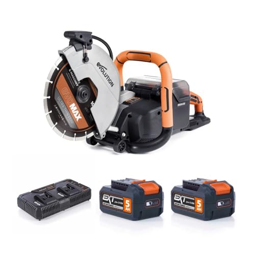 Image of Evolution R10DCT-Li Cordless 10 inch Concrete Saw | Includes 2x 5Ah Batteries, Dual-Port Charger & EVOMAX Diamond Blade | 4 inch Cut Depth | Auto Water Dust Suppression | 40V Brushless | Heavy-Duty Cutting