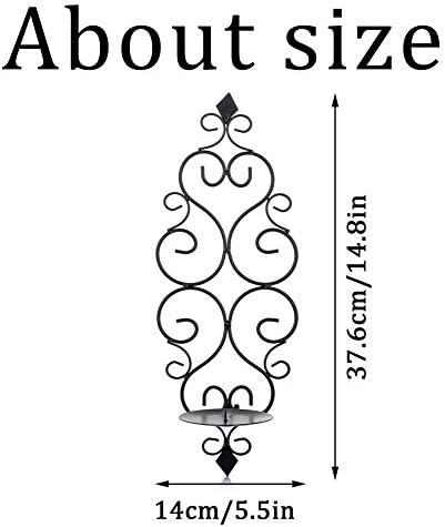 Sziqiqi Iron Wall Candle Sconce Holder Set of 2 Hanging Wall Mounted Pillar Candle Sconces Holder, Wall Sconces Decor for Bedroom Dining Room Living Room Bathroom, Black