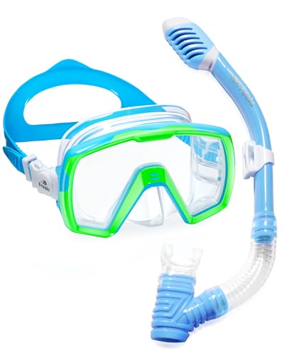 Kids Dry Snorkel Set Scuba Diving Mask with Nose Cover 180° Clear Anti-Fog - image 1