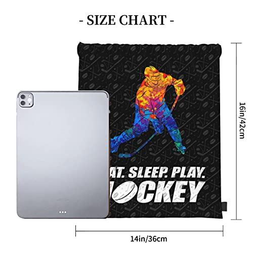 Eat Sleep Play Hockey Drawstring Backpack Sport Hockey Punk String Sackpack Cinch Bag Gifts For Gym Swimming Travel Yoga Outdoor One Size #TOP3