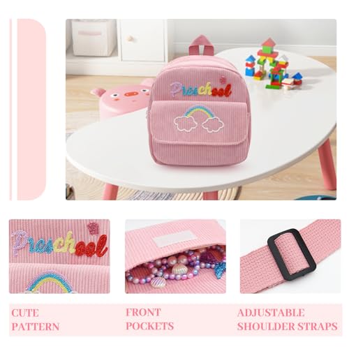 Toddler Backpacks for Girls 2-4, Cute Mini Toddler Bag 1-3, Pink Corduroy Preschool Nursery Backpack Small Travel Backpack for Kids, Toddler Bag Great Gift for Kids4