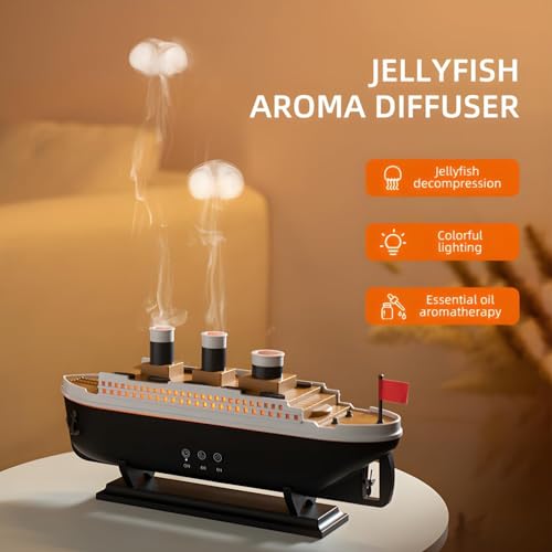 Image of Smart Ultrasonic Humidifier for Bedroom Titanic Humidifier with Remote Aromatherapy Diffuser Steamship Humidifier 7 Light 2 Mist Mode Air Humidifiers for Bedroom, Essential Oil Diffuser