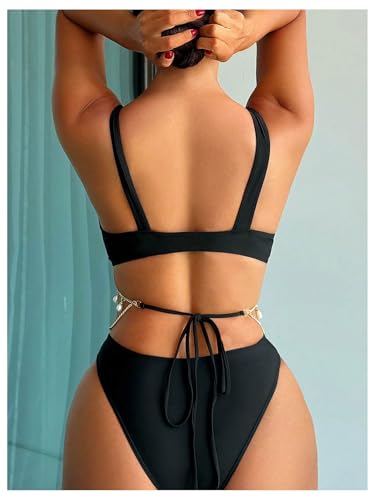OYOANGLE Women's One Piece Swimsuit Ring Linked Cut Out Bathing Suit High Cut Swimwear2