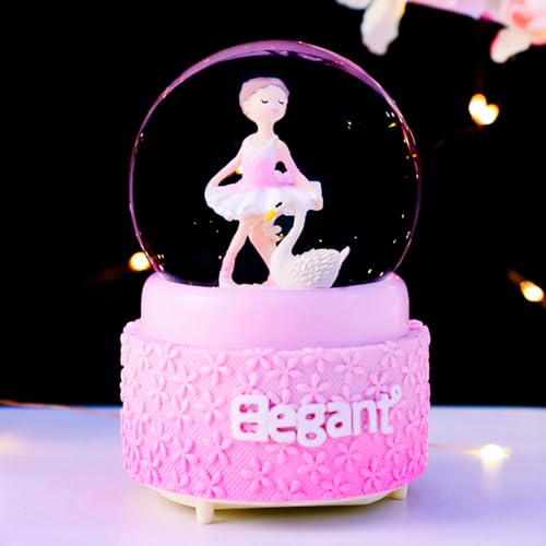 A.F.N.A.L Snow Globe with Light Gift Crystal Musical Glitter Ball for Christmas & Birthday 80mm Glass Water Globe Decoration Ballet Girl & Swan 3.3 x 3.3 x 4.7