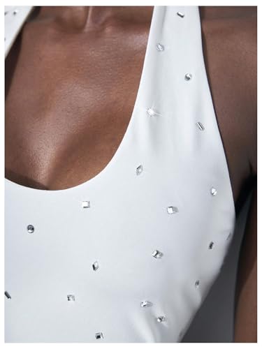 SweatyRocks Women's Rhinestone Halter Tops Sleeveless Slim Fit Cropped Tank Top4