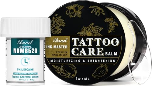 Ebanel Set of 5% Lidocaine Numbing Cream and Tattoo Balm, Numb520 Topical Anesthetic Pain Relief Burn Itch Cream, and Premium Tattoo Aftercare Butter Brightener Ink Color Enhancing Ointment 3Oz