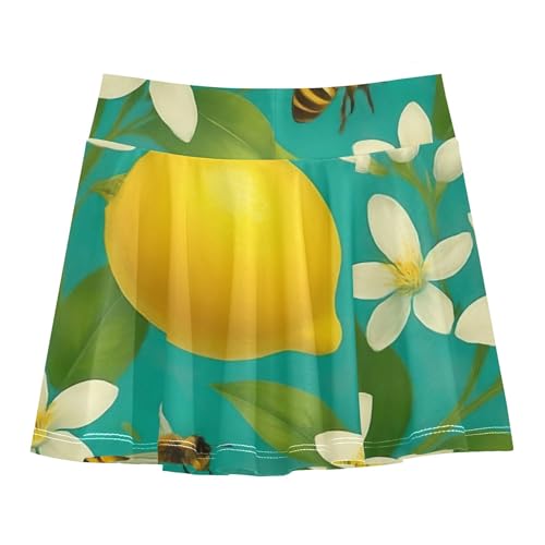 Pleated Girls' Shorts Athletic Skorts Toddlers Tennis Skirts Flowy Skort Vintage Bees Yellow Lemons Green 4t2