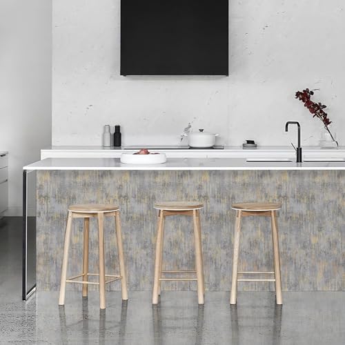 Gray Gold Textured Wallpaper 17.3" x 236" Industrial Metallic Textured Wallpaper for Living Room Bedroom Non-Woven Wall Paper, Need Adhesive