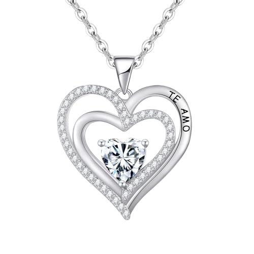 Tusuzik Collier Femme Argent Sterling 925 Je T'aime Double Coeur Pendentif Colliers Bijoux Idee...
