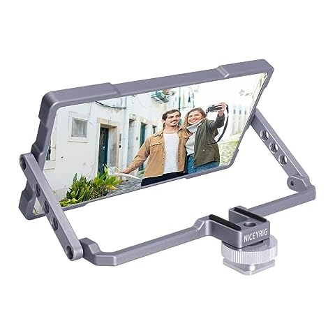 NICEYRIG Pro Selfie Mirror Mount Vlog Vlogging for iPhone and Android Cell Phone 6.7'' 6.5'' 6.1'', 360° Flip Screen Mirror for YouTube Live Overhead Video Recording Blogging [Silver Version] - 556 Cover