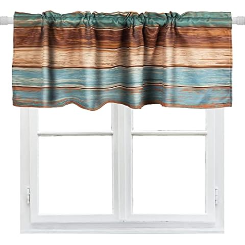 Rustic Wood Teal Green Brown Kitchen Valances for Windows,Rustic Farmhouse Style Window Treatment Valances Half Window Curtain Valance for Living Room Bedroom Bathroom Decor (Wood 1, 52"X18") Cover