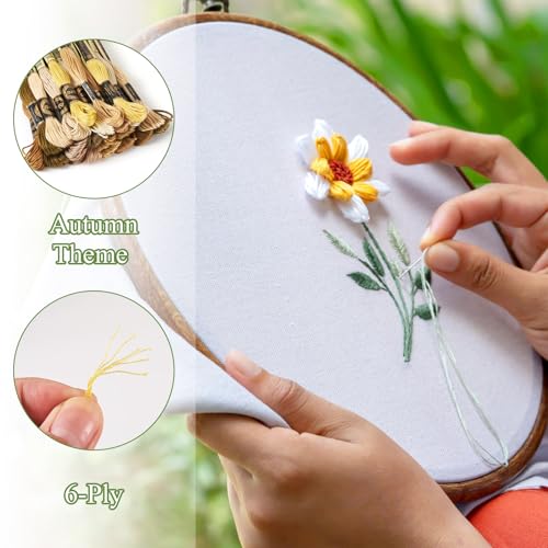 Image of FASHEWELRY 192.5 Yards Crewel Cross Stitch Threads Brown Yellow Embroidery Thread Bulk 1mm Polyester Embroidery Floss Thread for Jewelry Making Bracelet Knitting Stitch Supply