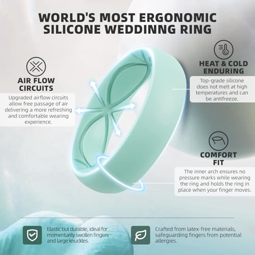 Image of Egnaro 4 /5 /8 Variety Multipack Ergonomic Breathable Bridal Rings Sets, 6mm Wide - 2mm Thick Rubber Wedding bands women, silicone Rings for her with Half Size