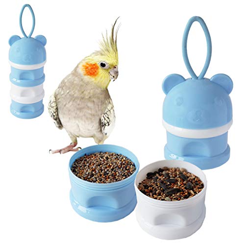 Portable Bird Feeder Cups Bird Food Water Treat Box Parrot Food Storage Container,Pet Travel Feeder(Blue)