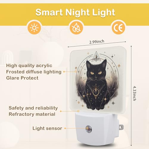 Image of Black Cat Night Lights Plug into Wall, Funny Cats Auto Sensor LED Night Lamp for Men Women Boys Girls Holiday Presents Gifts