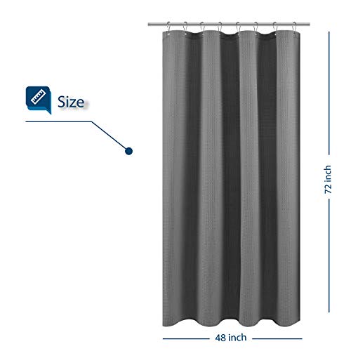 Image of Barossa Design Stall Shower Curtain Fabric 48 x 72 inch, Waffle Weave, Hotel Luxury Spa, 230 GSM Heavy Duty, Water Repellent, Machine Washable, Gray Pique Pattern Decorative Bathroom Curtain