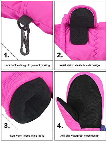 Toddlers Mittens Kids Winter Snow Waterproof Mitten Unisex Baby Lined Fleece Warm Skiing Gloves For Baby Boy Girl Rose 2-4 Years #TOP5