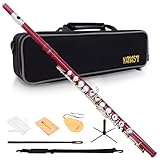 YANASON Red C Flute Closed Hole 16 Keys Flute Nickel-Plated for Beginner, Student and Professionals with Carrying case, Metal stand, Gloves, Tuning Rod, Cleaning kit(Red)