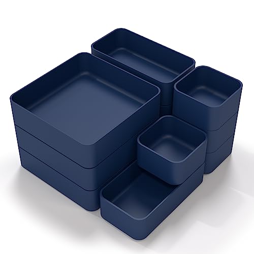 CHANCETSUI 11-Piece Stackable Drawer Organizer Set, Multi-size Desk Drawer Organizer Trays Vanity Storage Bins for Storing Makeup, Stationery, Utensils in Bathroom Dresser, Office and Kitchen
