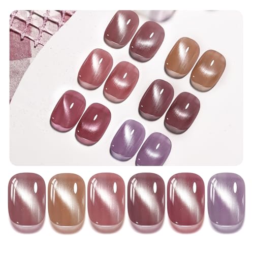 6 Colors 10ml Soft Mist Peach Gold Cat Eye Nail Polish with Magnet Stick Quick Dry Nail Polish for Women Salon DIY Nail Art