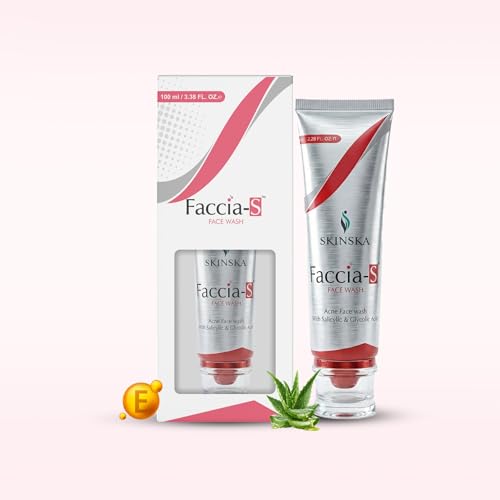 Image of SKINSKA NATURALS - Anti-Acne Faccia-S Face Wash, 5% Aloe Vera, 1% Glycolic Acid, and 2% Salicylic Acid Preventing Breakouts, Acne scars, Aging Signs Restoring Skin Moisturisation 100ml