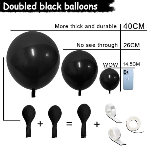 Image of Captank Black Balloons Double Stuffed Balloon Garland Arch Kit Latex Different Size 18 /12 /5 inch for Birthday Graduation Anniversary Holiday New Year Halloween Ridder Star Wars Theme Party Decorations