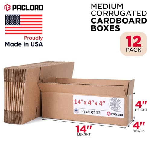Image of Long Cardboard Boxes 14 inchL x 4 inchW x 4 inchH (Pack of 12) - USA-Made Packing Boxes for Moving, Shipping, or Storage - USPS, UPS, FedEx Approved - Professional Packing Supplies for Moving | USA-Made Packing Boxes for Moving, Shipping, or Storage - USPS, UPS, FedEx Approved - Professional Packing Supplies