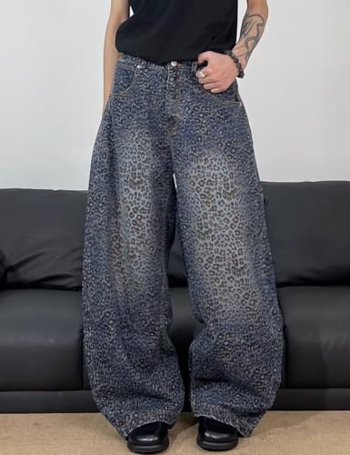 Y2K Streetwear Vintage Pants Wide Leg Leopard Jeans Summer Denim Pants3