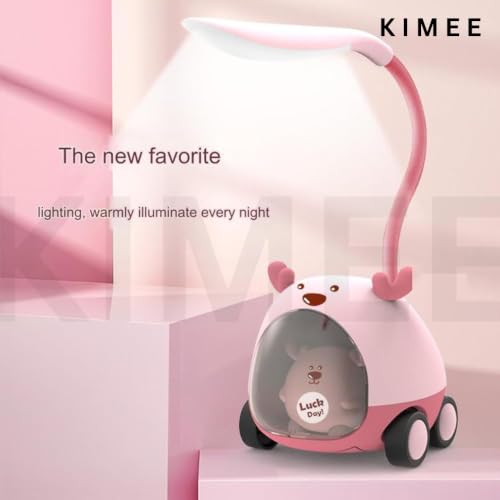 Image of KIMEE Cartoon Desk Lamp with Pen Holder and Pencil Sharpener - Cute Animal LED Table Light, Rechargeable Bedside Night Lamp, Flexible Eye Protection Study Reading Light for Students Kids, Multicolor
