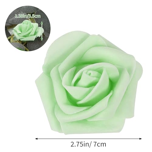 Image of 100Pcs Realistic Light Green Artificial Rose Flower Heads, Fake Light Green Foam Roses for DIY Wedding Decorations Baby Shower Centerpieces Home Party Valentine's Day Mother's Day Decor