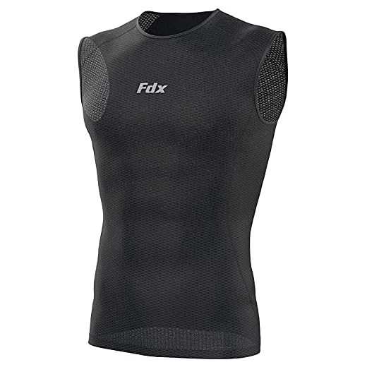 FDX Cool Mesh Base Layer Sleeveless - Men, Women Summer Cycling Vest - Ultralight, Breathable, Anti-Odour Bicycle Unisex Skins Tops - Under Shirts for Running, Gym, Workout Training, Black, M