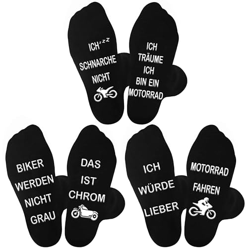 Jeasona 3 Paare Motorrad Socken Anti-Rutsch 43-46 Motorrad Geschenke für Manner Lustig Motorrad Zubehör Herren Lustig Vatertag Geschenke für Opa Papa zum Geburtstag