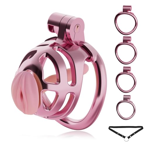 Male Chastity Cage, Lightweight Plastic Cock Cage with 4 Sizes Rings and Chastity Belts, Chastity Device with Invisible Lock and Key for Man Penis Erection Control & BDSM Bondage Gear, Adult Sex Toys