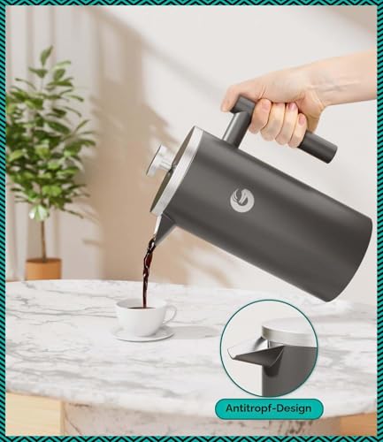 Coffee Gator French Press Kaffeemaschine 1 Liter plus Travel Jar Kanister, Doppelwandig Isoliert Edelstahl Kaffeebereiter… – Ansicht 4