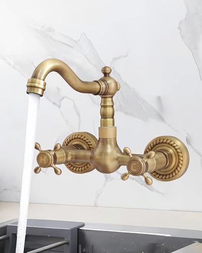 KOPYFANTAP Grifo Cocina Pared Latón Antiguo, Giratorio 360°
