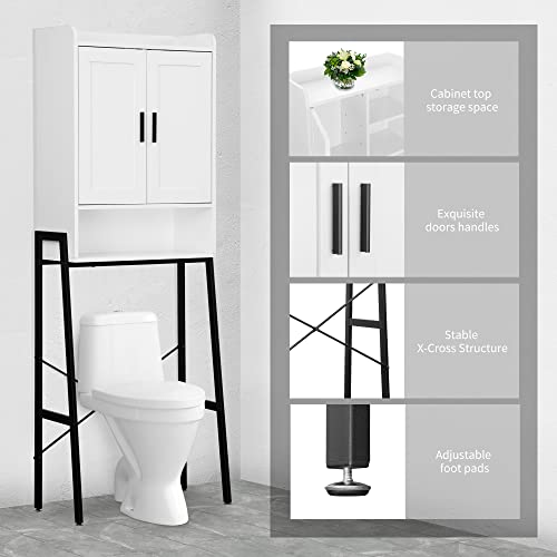 Apexnova Over The Toilet Storage Cabinet, Wooden Space-Saving Bathroom Organizer Shelf Over Toilet Storage Rack With Double Door And Adjustable Feet #TOP4