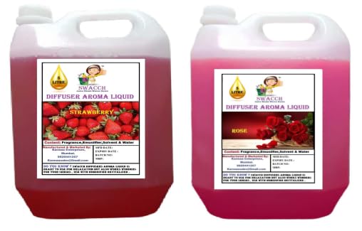 swacch diffuser aroma liquid strawberry & rose ready to use 5 litre combo pack of 2 i home fragrance i best for aromatherapy i helps in meditation i used in diffusers i water based