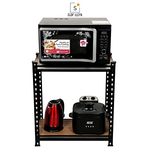 Image of Ash & Roh Wooden Steel Sections Adjustable Industrial Storage Rack and Shelves Steel Stand Bookshelf Adjustable Shelves (2 Section)