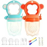 [page_title]-Faburo 2PCS Fruchtsauger für Baby Fruchtsauger Äffchen BPA-Frei 6 Silikon Schnuller in 3 Größen mit Suppenkelle Gabel Baby Finger Zahnbürste Schnullerkette für Obst Gemüse Brei Beikost