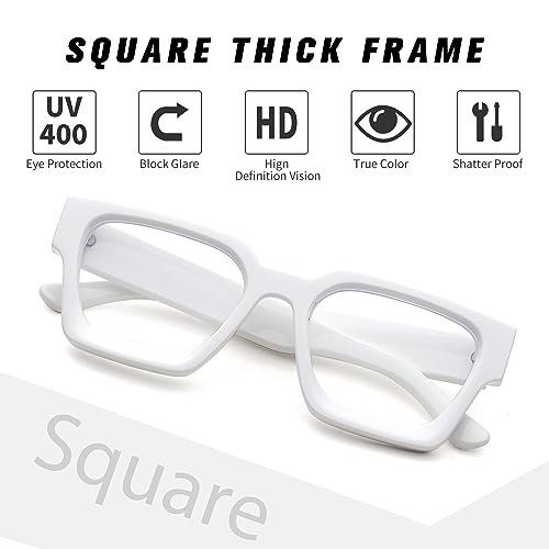 Image of Braylenz Square Thick Frame Blue Light Glasses for Men Women Fashion Clear Computer Eyeglasses