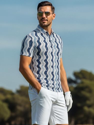 Image of Alex Vando Mens Golf Shirts Short Sleeve Breeze Quick-Dry Print Polo Shirt