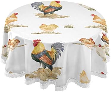 Dallonan Table Decoration for Party Christams Animal Deer Bear Penguin Round Table Cloth, Xmas Snowflakes Polyester White Lace Tablecloth Round Table 60 Inch for Dinner Table Decor