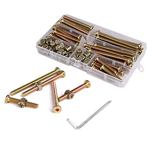 NOUJEN 80 Stück M6 Möbelschrauben und Muttern Mit, M6 Kohlenstoffstahl Schrauben Mit,M6 x 40 mm/ 50 mm/ 60 mm/ 70 mm/ 80 mm mit Barrel Nut Sortiments Kit für Möbel & Holz und 1 Schraubenschlüssel Cover