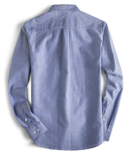 MUSE FATH Men's Oxford Dress Shirt-Cotton Casual Long Sleeve Shirt-Button Down Point Collar Shirt-Light Blue-S — view 2